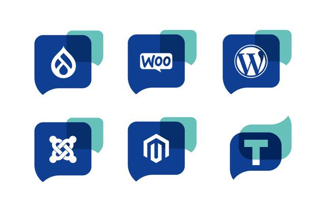 Icons of popular CMS and e-commerce platform.